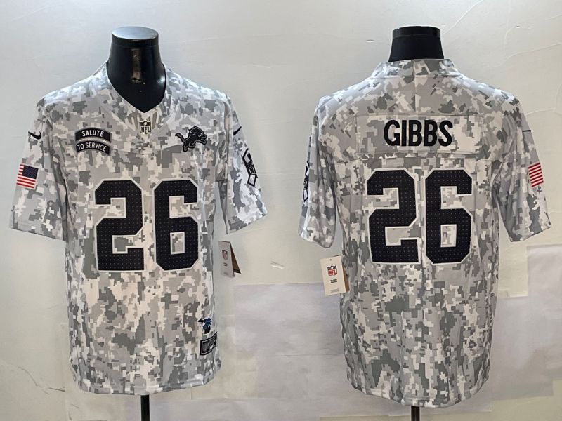 Men Detroit Lions #26 Gibbs Nike Arctic Camo 2024 Salute to Service Limited NFL Jersey style 2